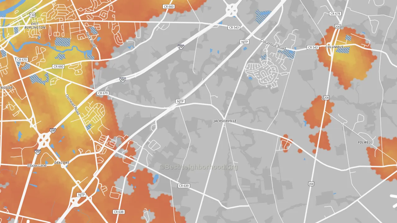Bike Grade map of Jacksonville, NJ