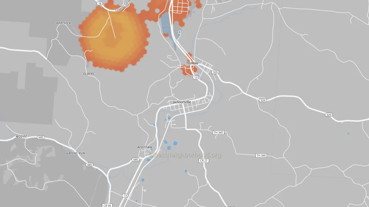 Bike Grade map of Jacksonville, OH
