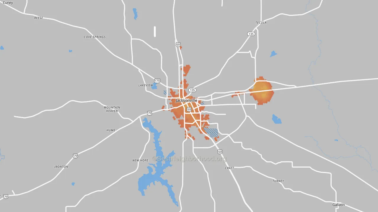 Bike Grade map of Jacksonville, TX