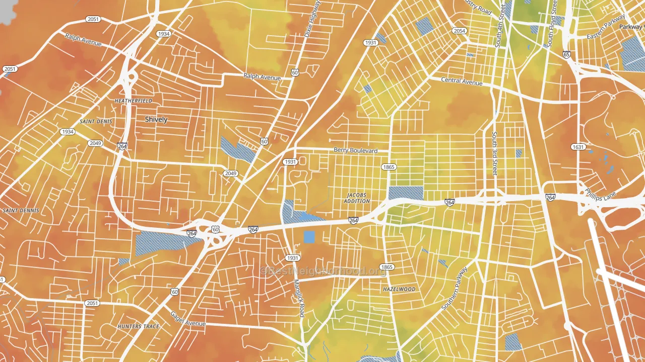 Bike Grade map of Jacobs, Louisville, KY