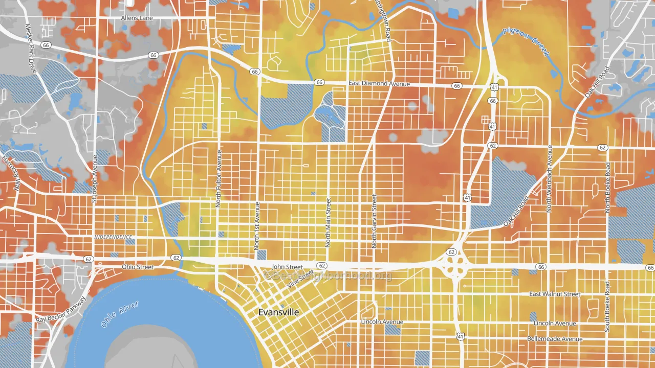 Bike Grade map of Jacobsville, Evansville, IN