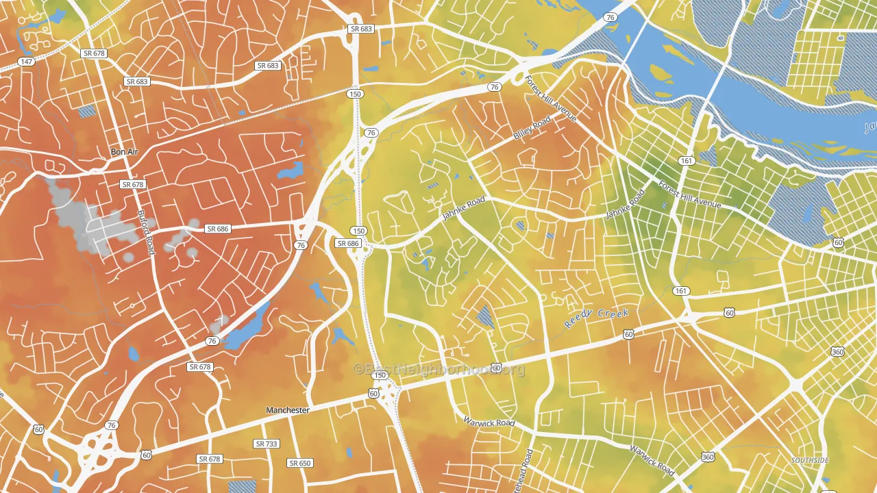 Bike Grade map of Jahnke, Richmond, VA
