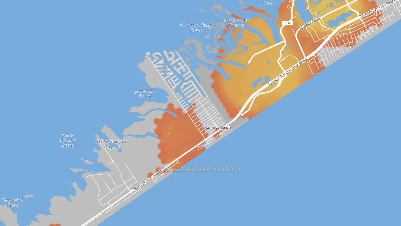 Bike Grade map of Jamaica Beach, TX