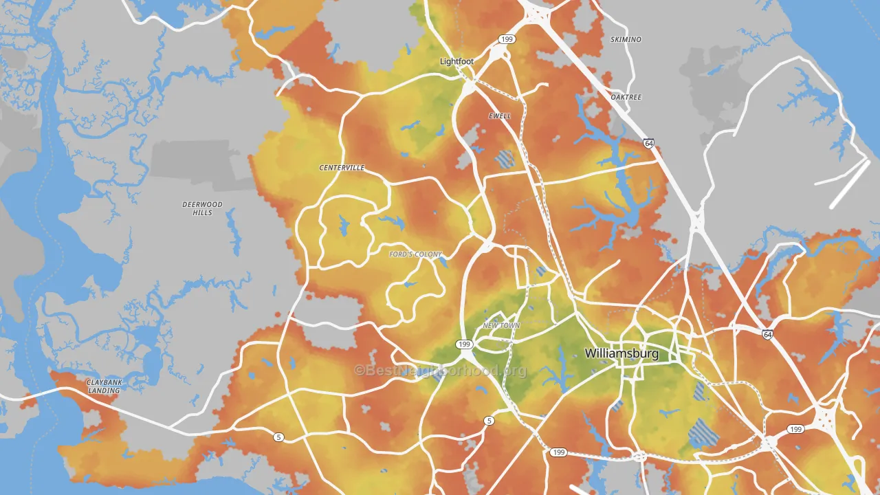Bike Grade map of James City County, VA
