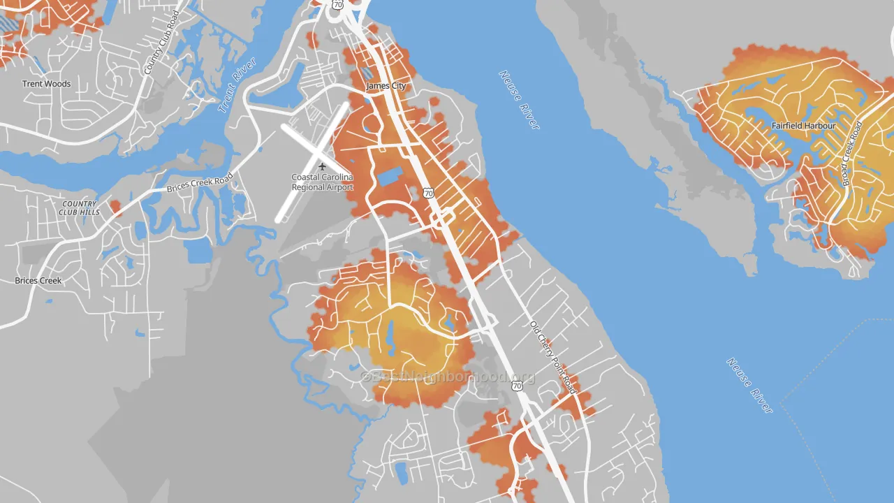 Bike Grade map of James City, NC