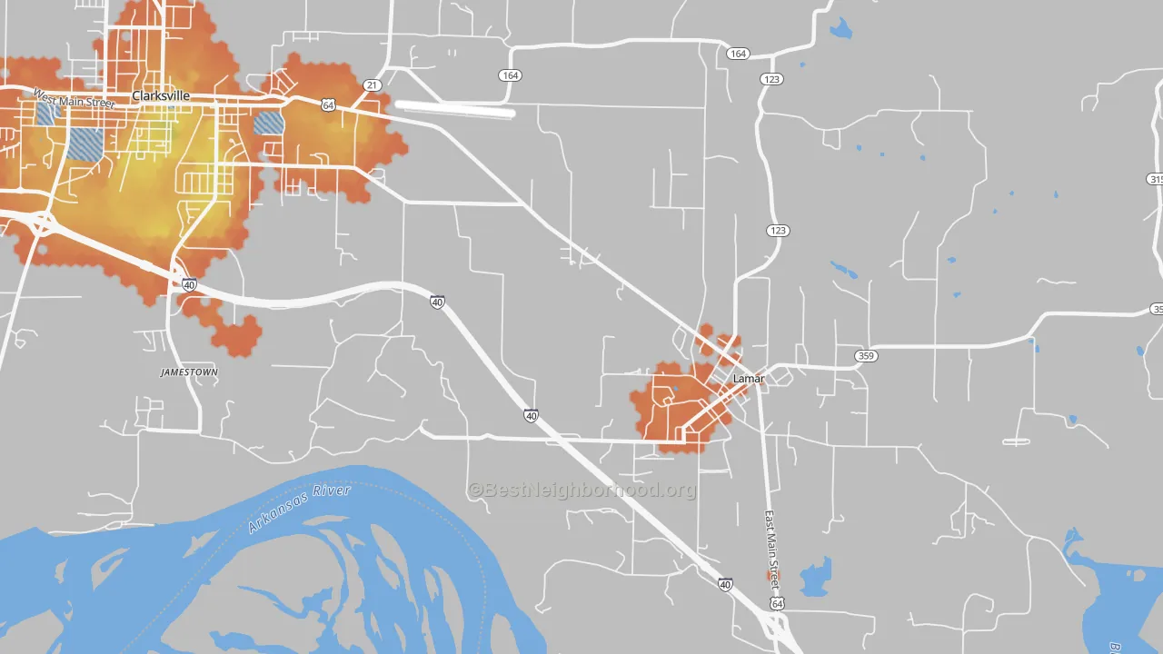 Bike Grade map of Jamestown, AR