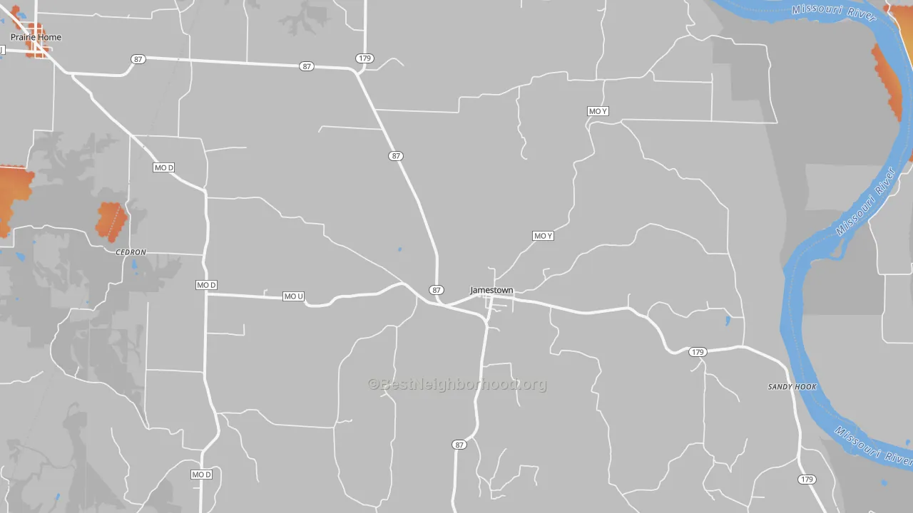 Bike Grade map of Jamestown, MO