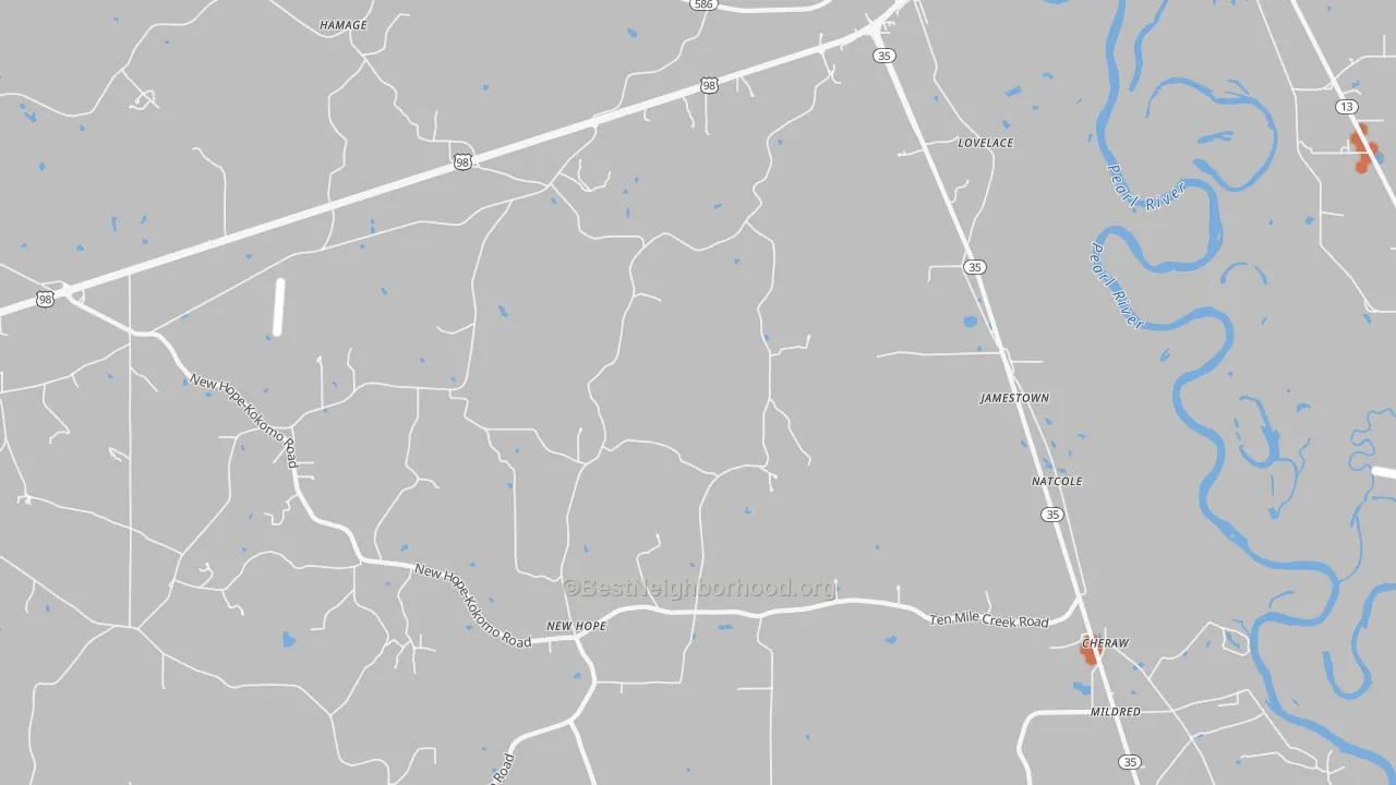 Bike Grade map of Jamestown, MS