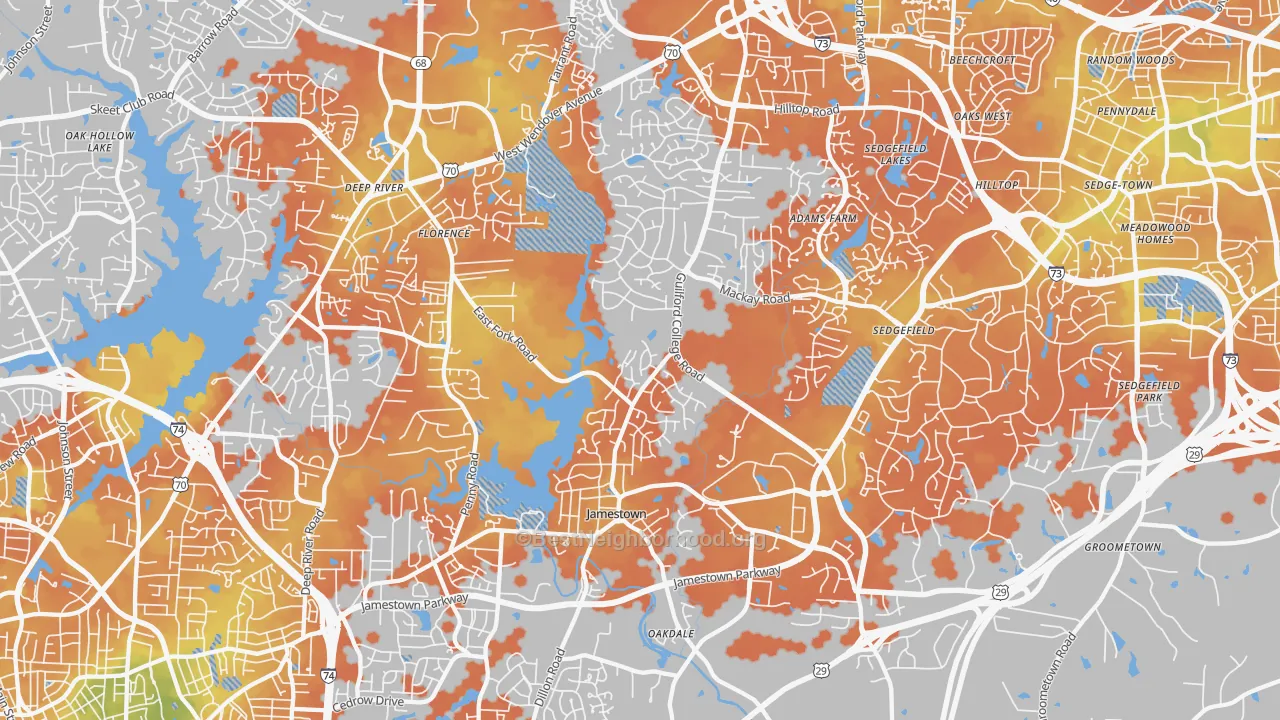 Bike Grade map of Jamestown, NC