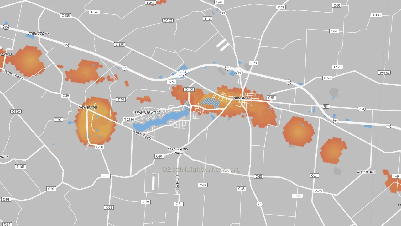 Bike Grade map of Jamestown, OH