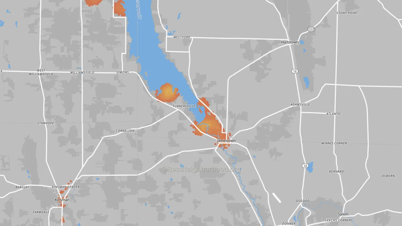 Bike Grade map of Jamestown, PA