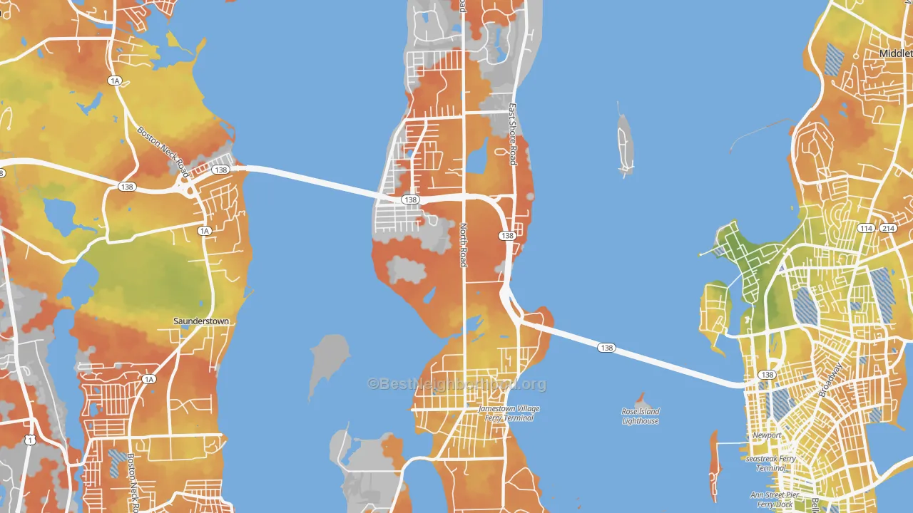 Bike Grade map of Jamestown, RI