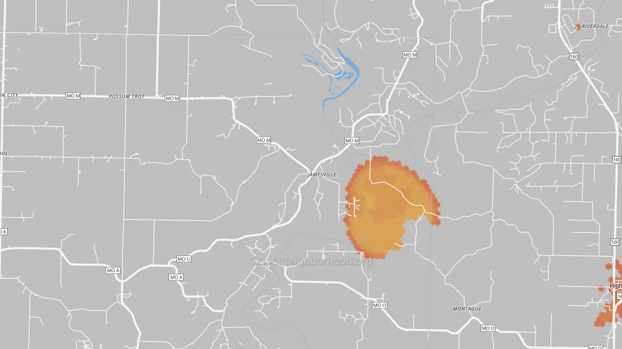 Bike Grade map of Jamesville, MO