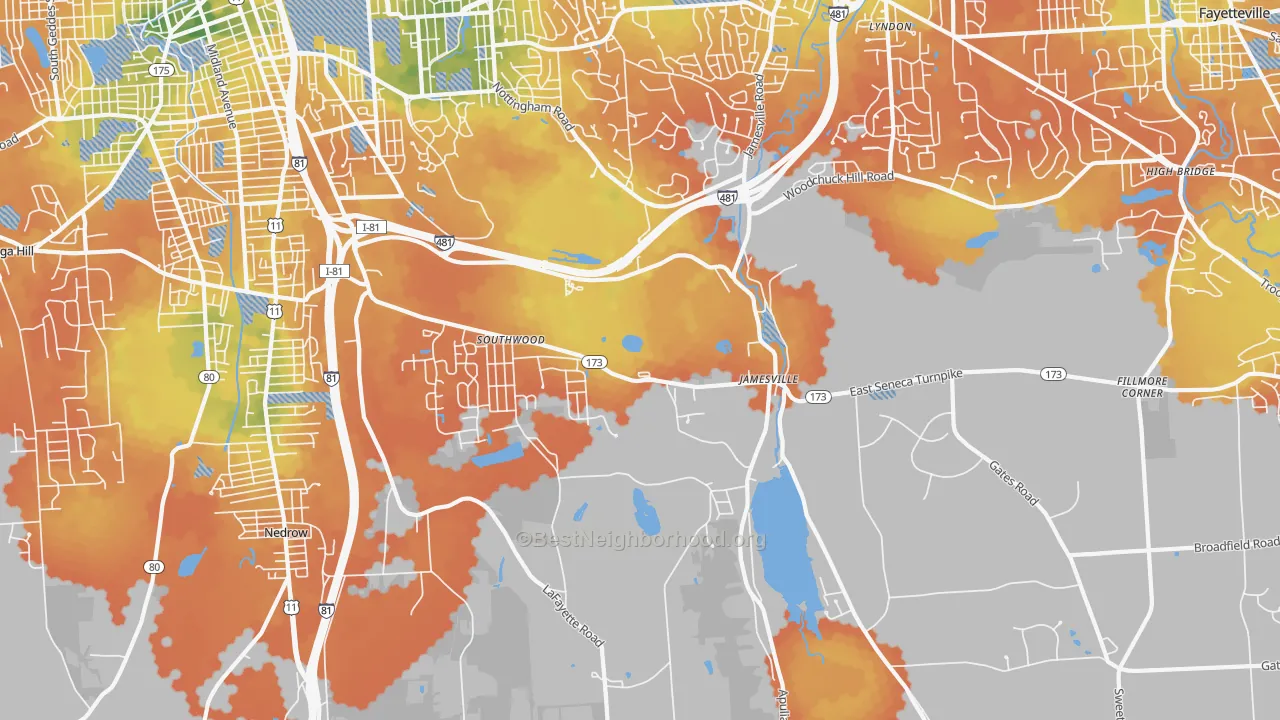 Bike Grade map of Jamesville, NY