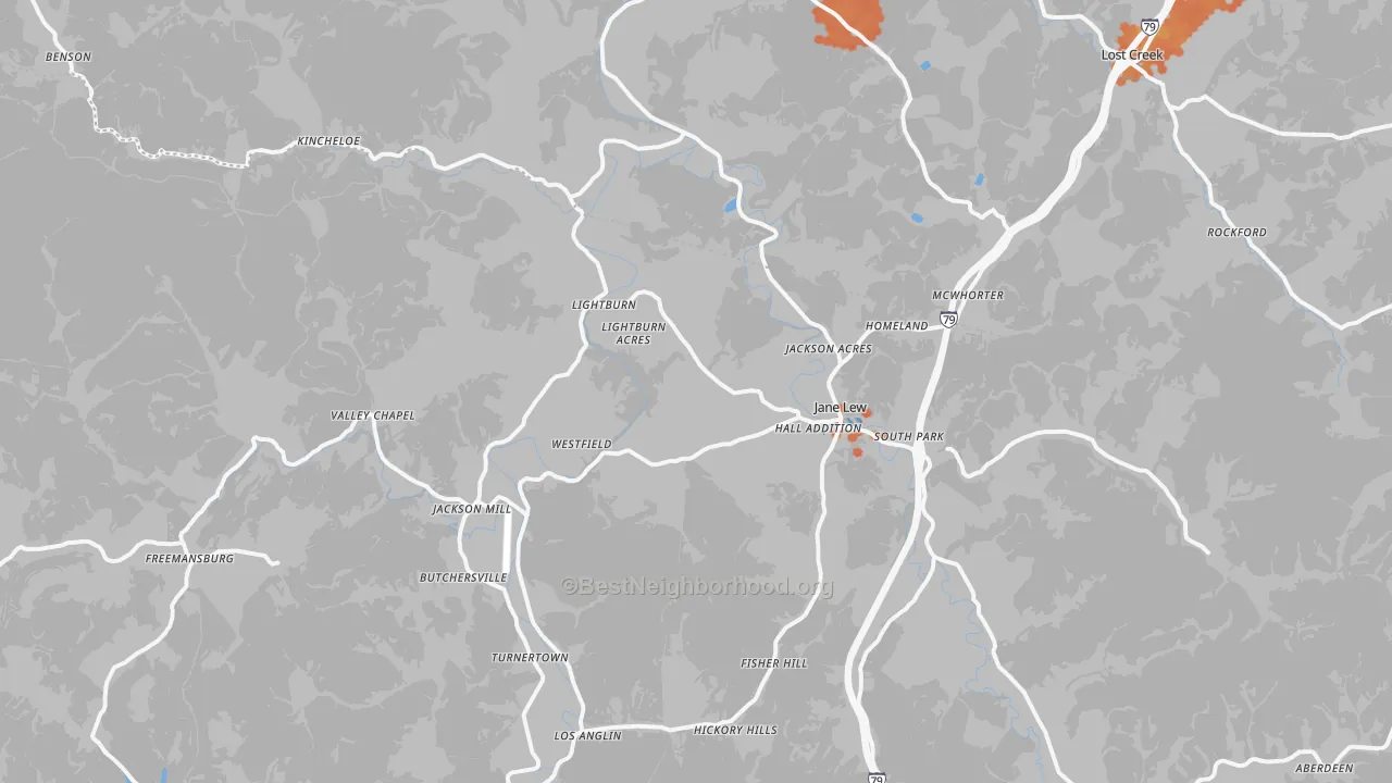 Bike Grade map of Jane Lew, WV