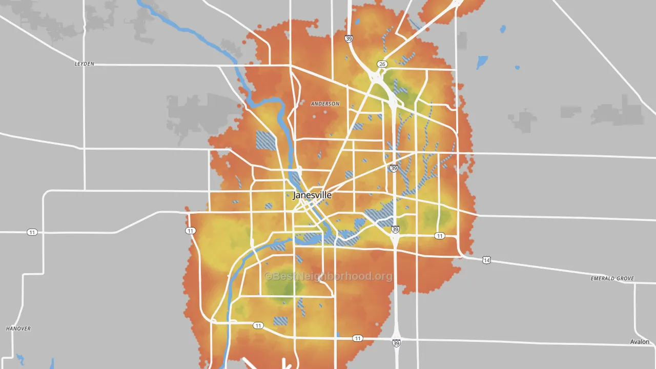 Bike Grade map of Janesville, WI