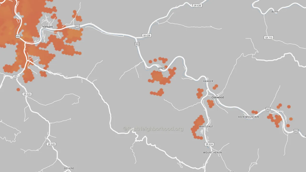 Bike Grade map of Janey, VA