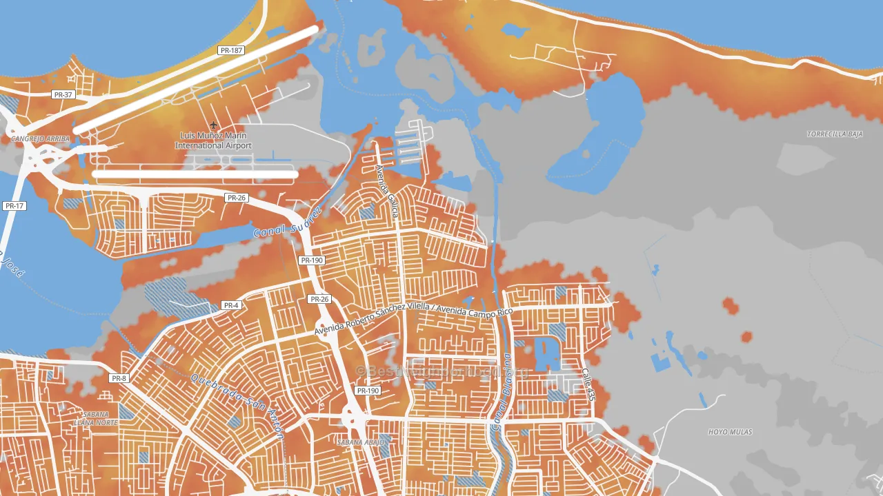 Bike Grade map of Jardines de Country Club, Carolina, PR