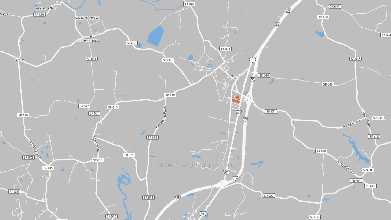 Bike Grade map of Jarratt, VA