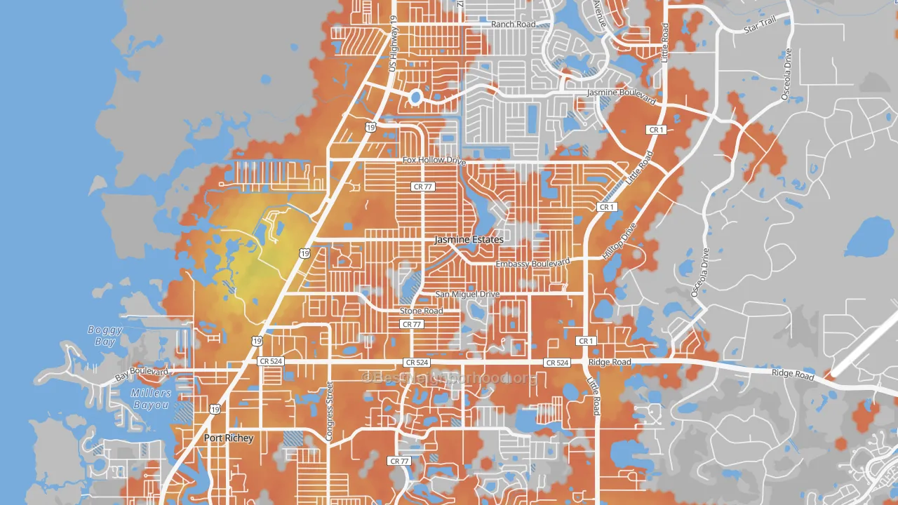 Bike Grade map of Jasmine Estates, FL