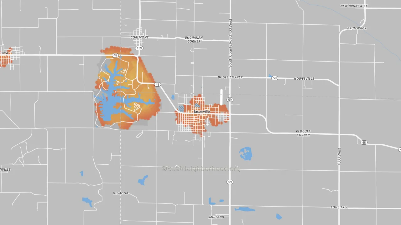 Bike Grade map of Jasonville, IN