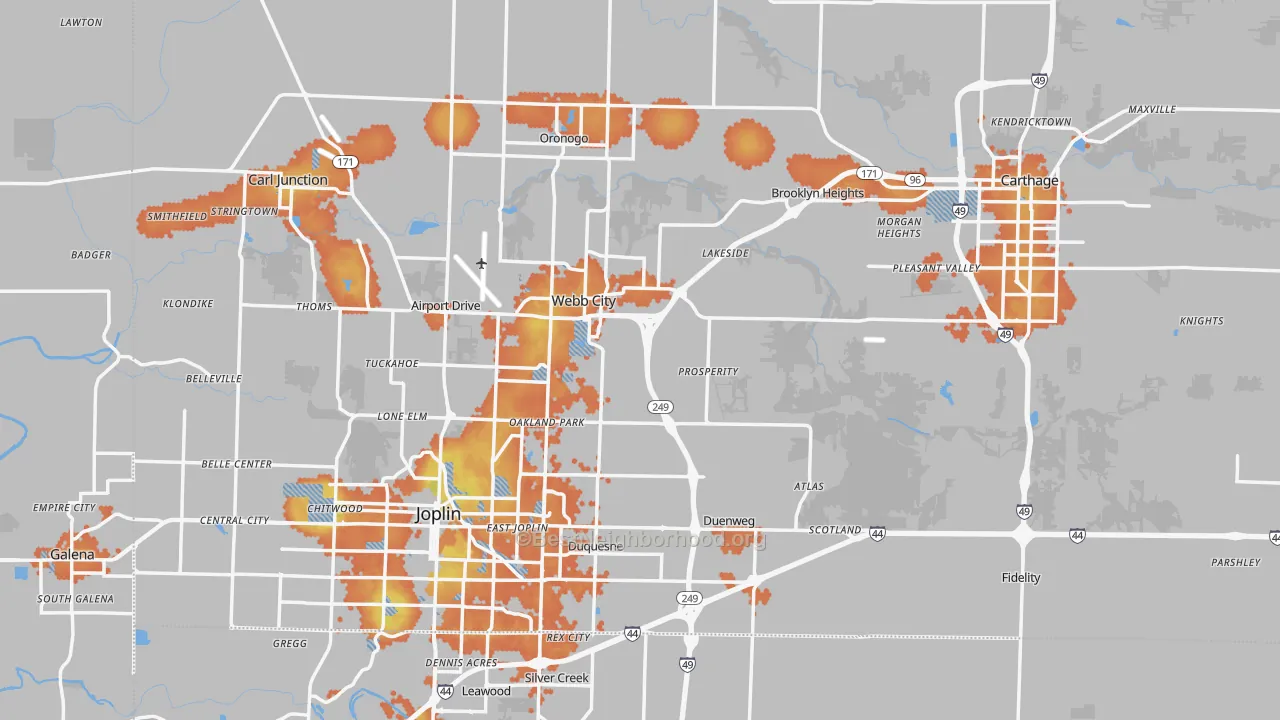 Bike Grade map of Jasper County, MO