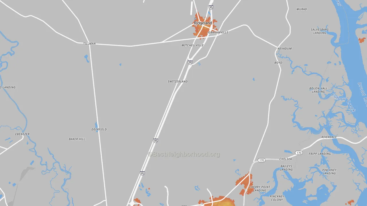 Bike Grade map of Jasper County, SC