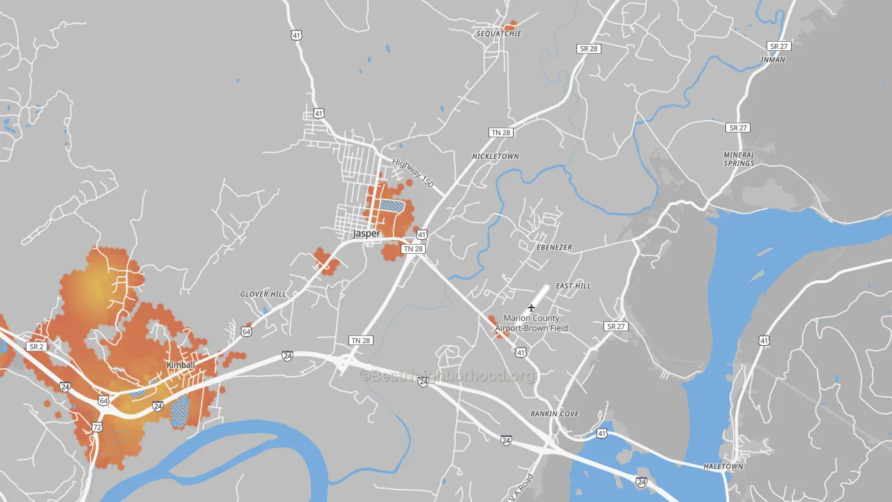 Bike Grade map of Jasper, TN