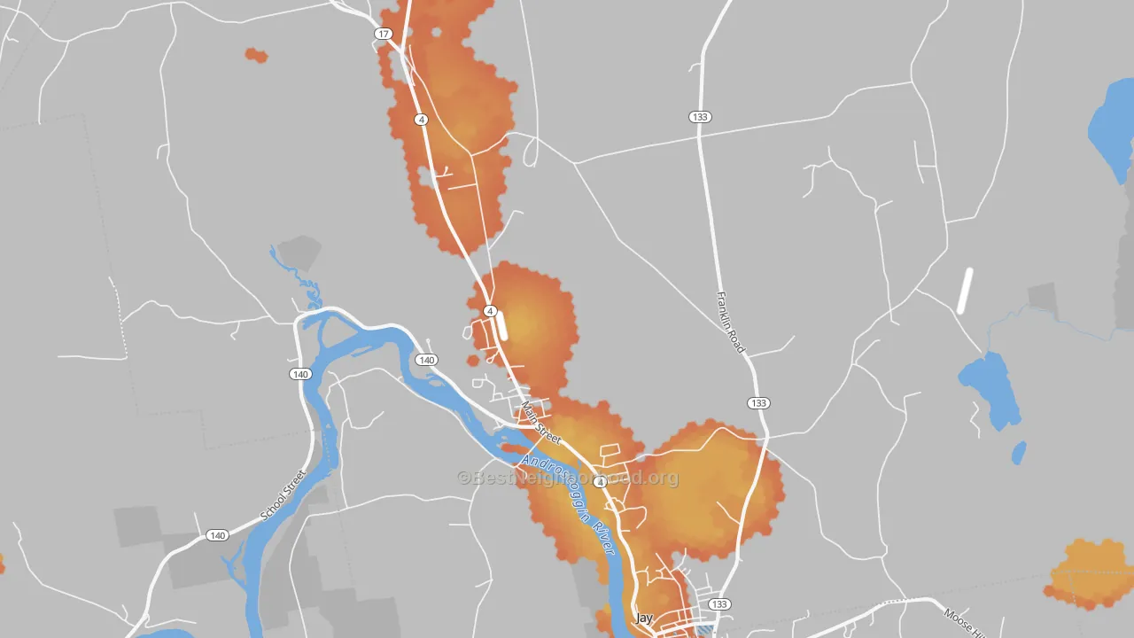 Bike Grade map of Jay, ME