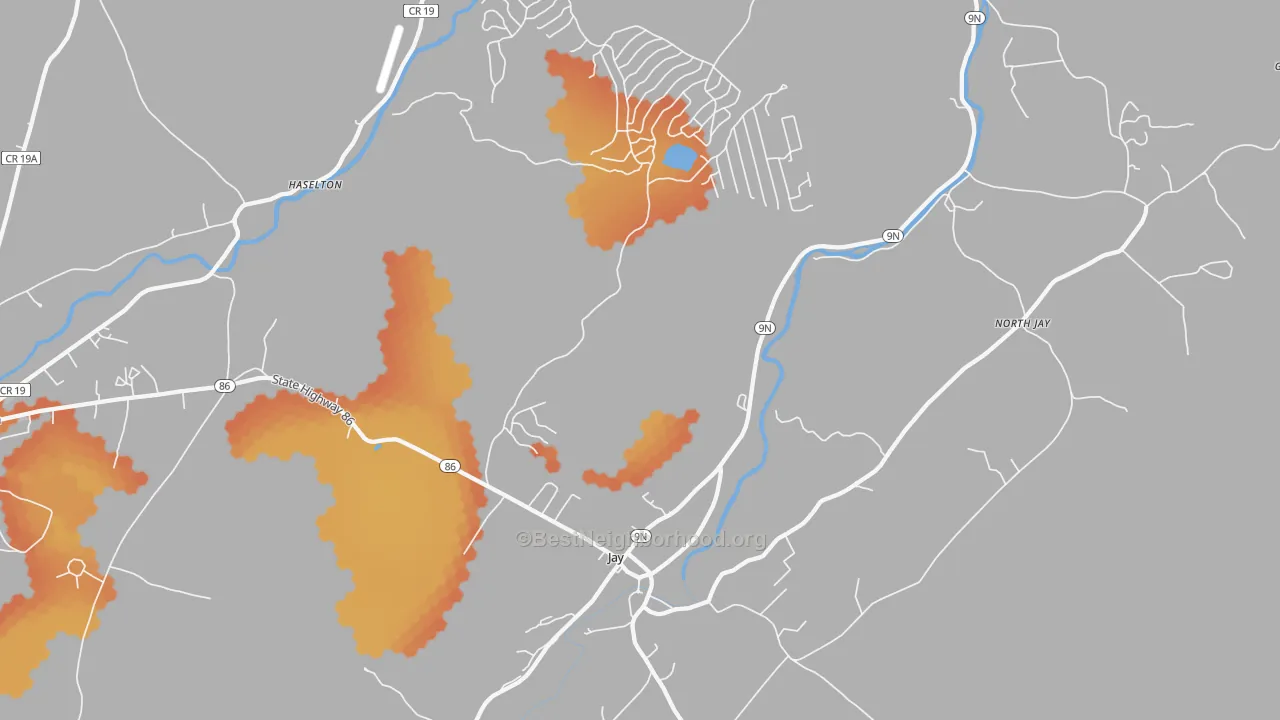 Bike Grade map of Jay, NY