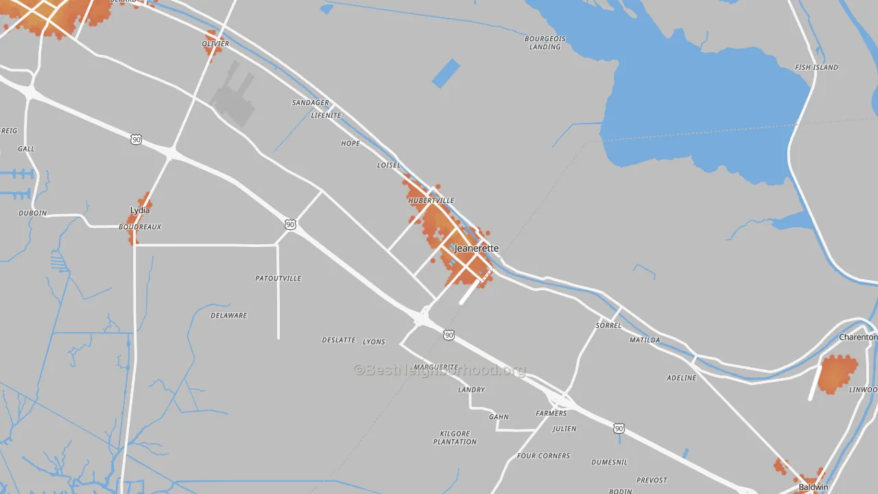 Bike Grade map of Jeanerette, LA