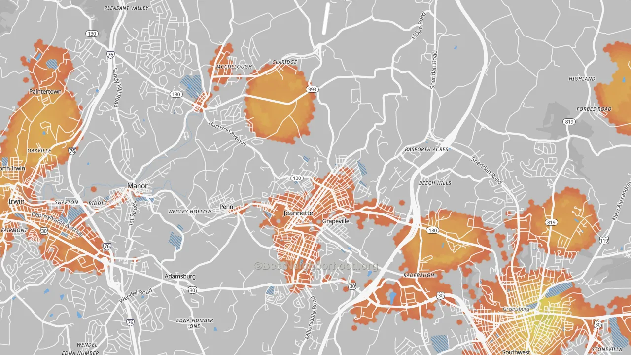 Bike Grade map of Jeannette, PA