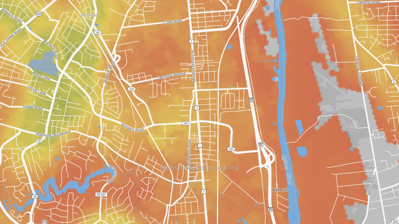 Bike Grade map of Jeff Davis, Richmond, VA