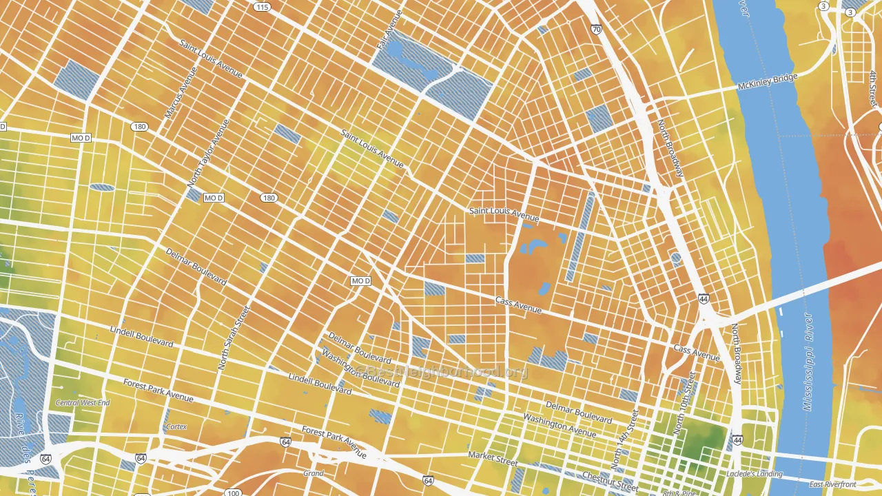 Bike Grade map of Jeff-Vander-Lou, St. Louis, MO