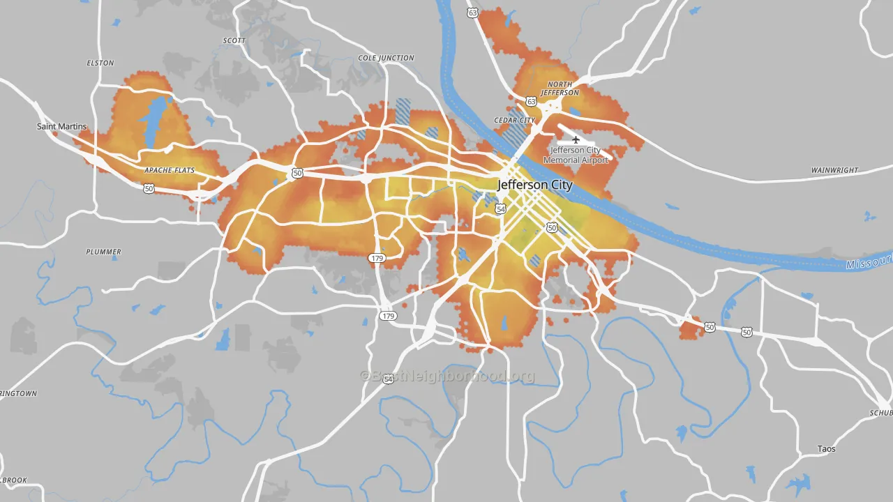 Bike Grade map of Jefferson City, MO