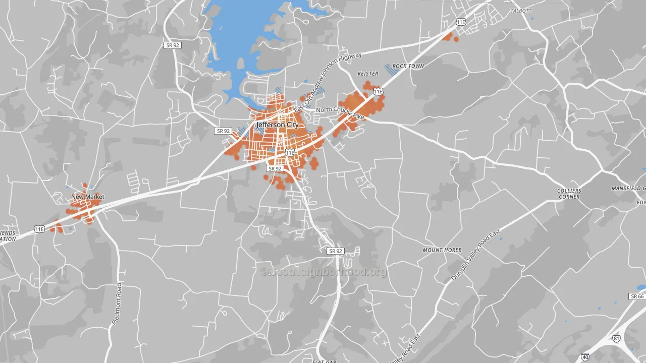 Bike Grade map of Jefferson City, TN