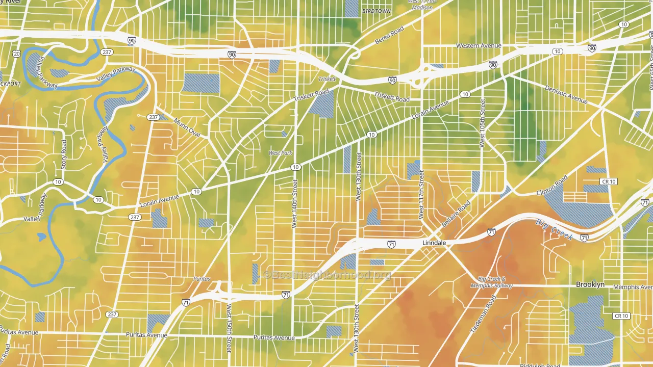 Bike Grade map of Jefferson, Cleveland, OH