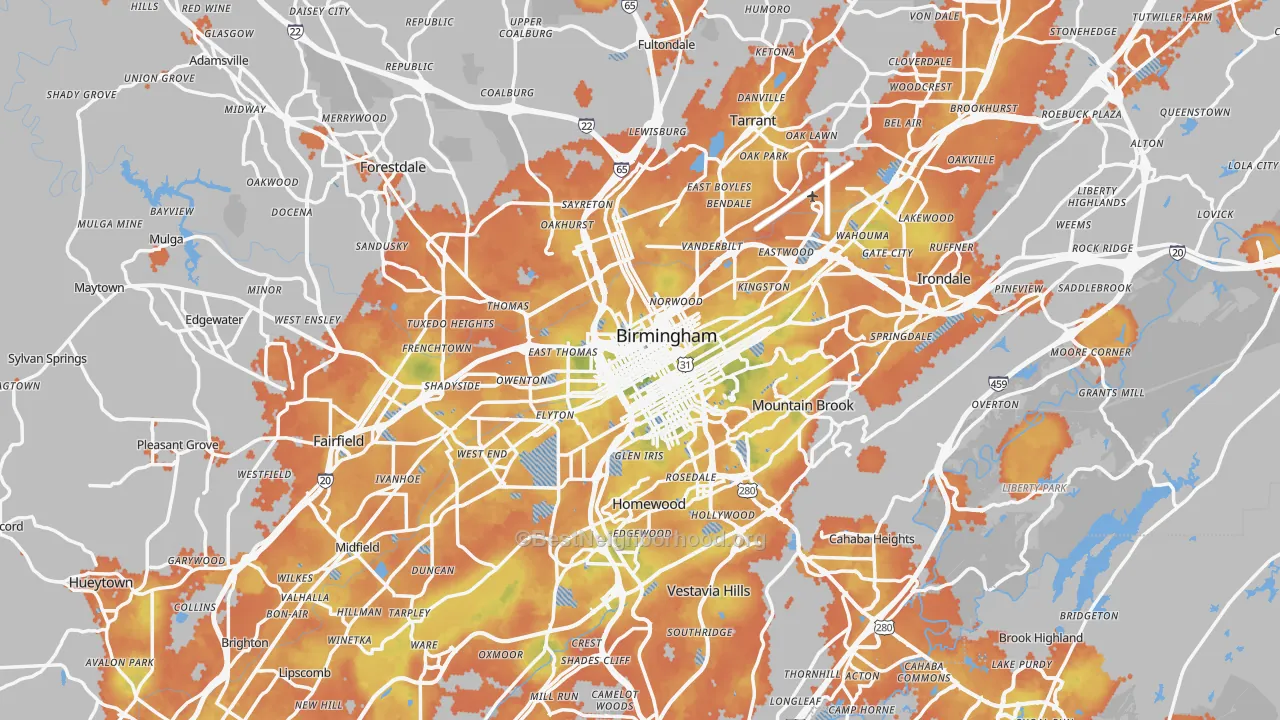Bike Grade map of Jefferson County, AL