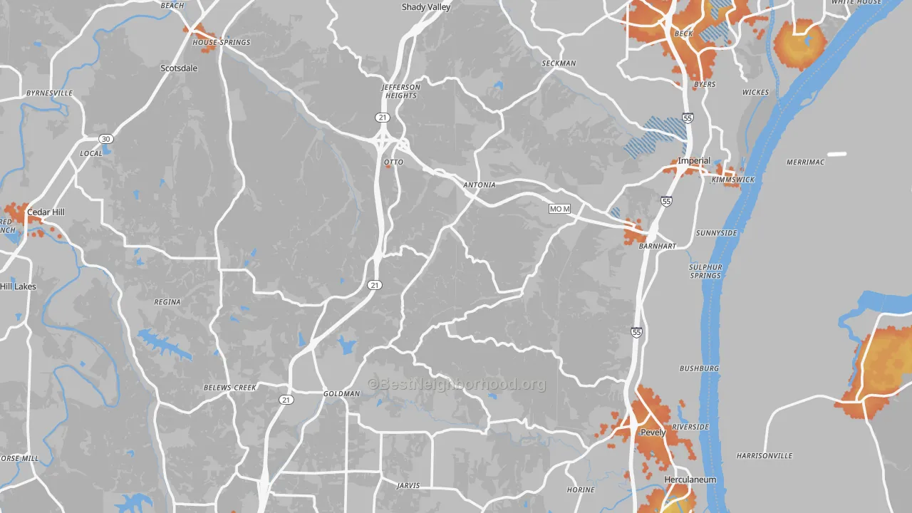 Bike Grade map of Jefferson County, MO