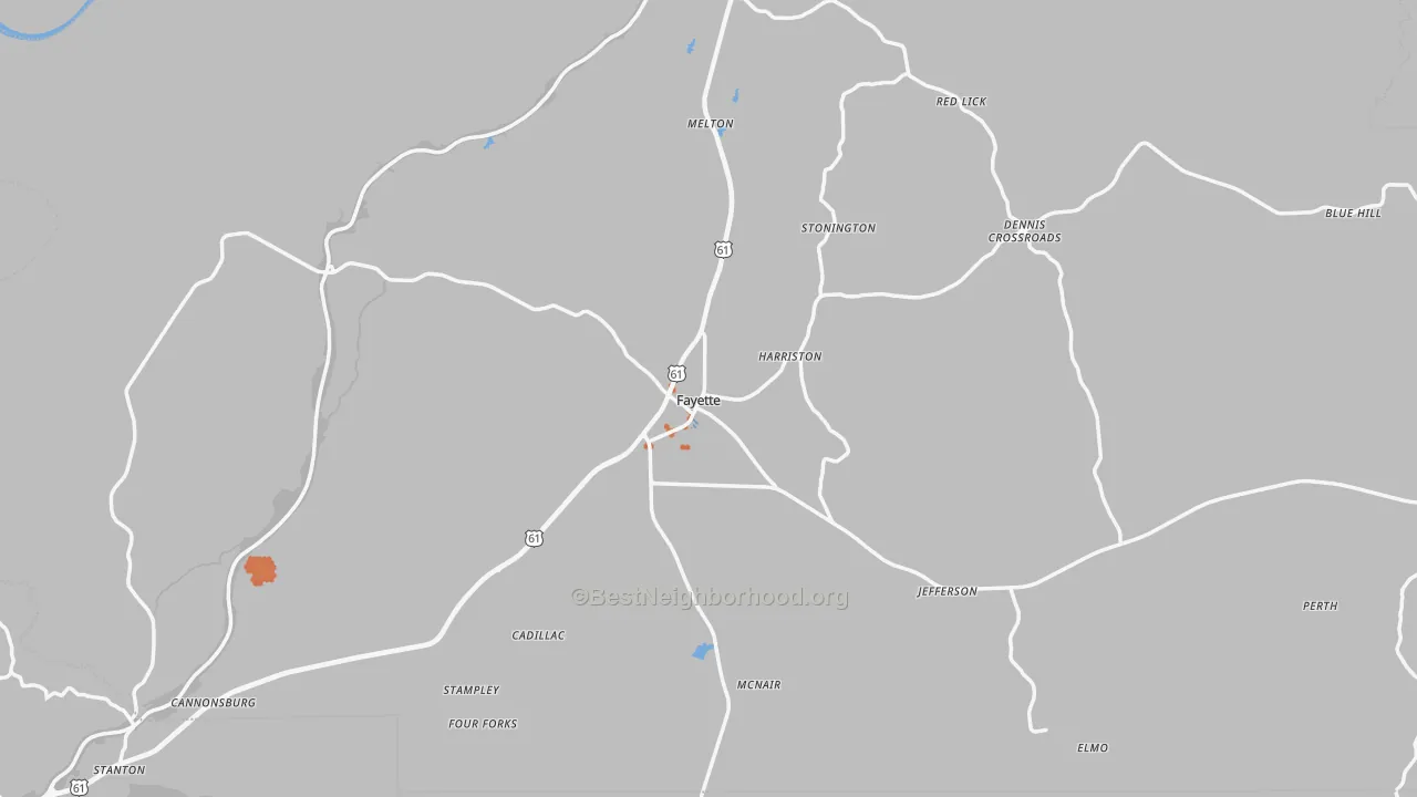 Bike Grade map of Jefferson County, MS