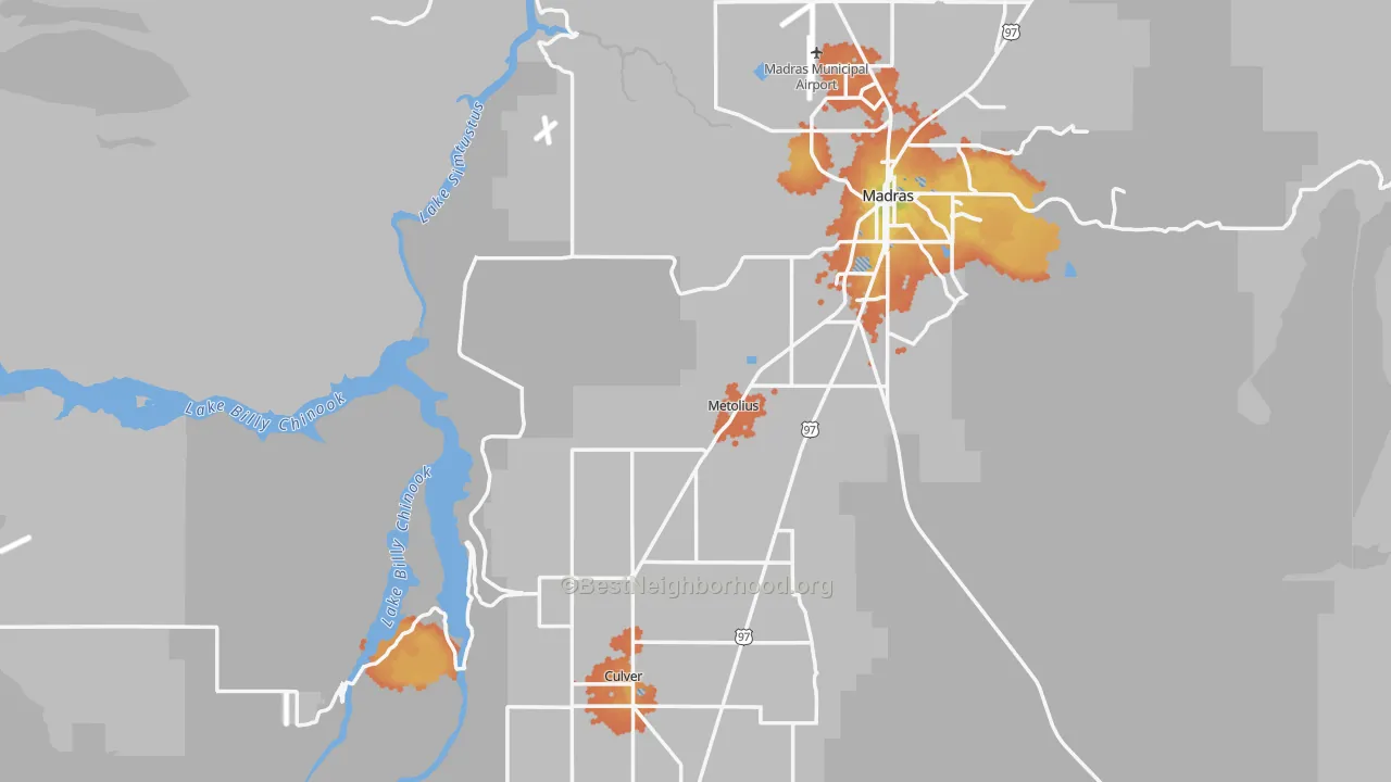 Bike Grade map of Jefferson County, OR