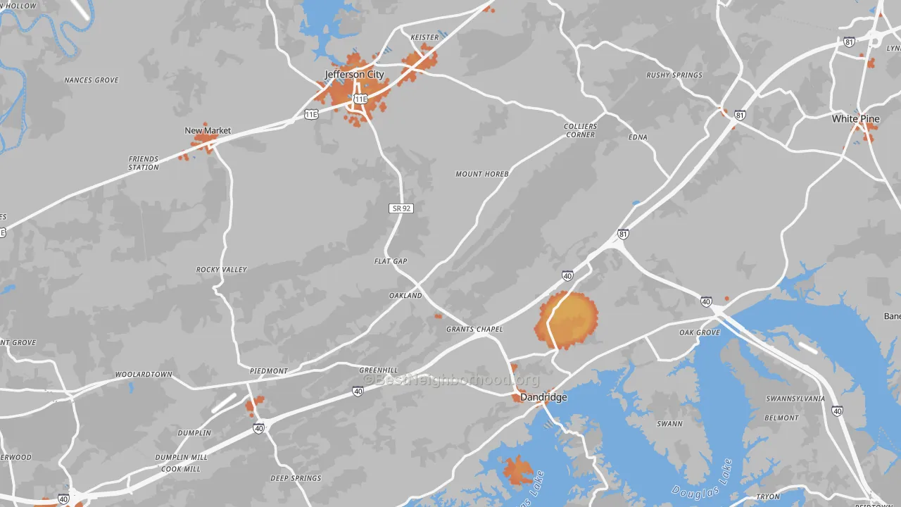 Bike Grade map of Jefferson County, TN