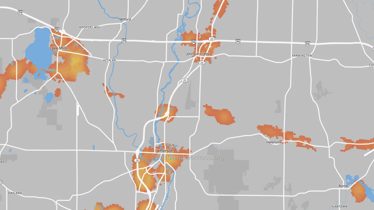 Bike Grade map of Jefferson County, WI