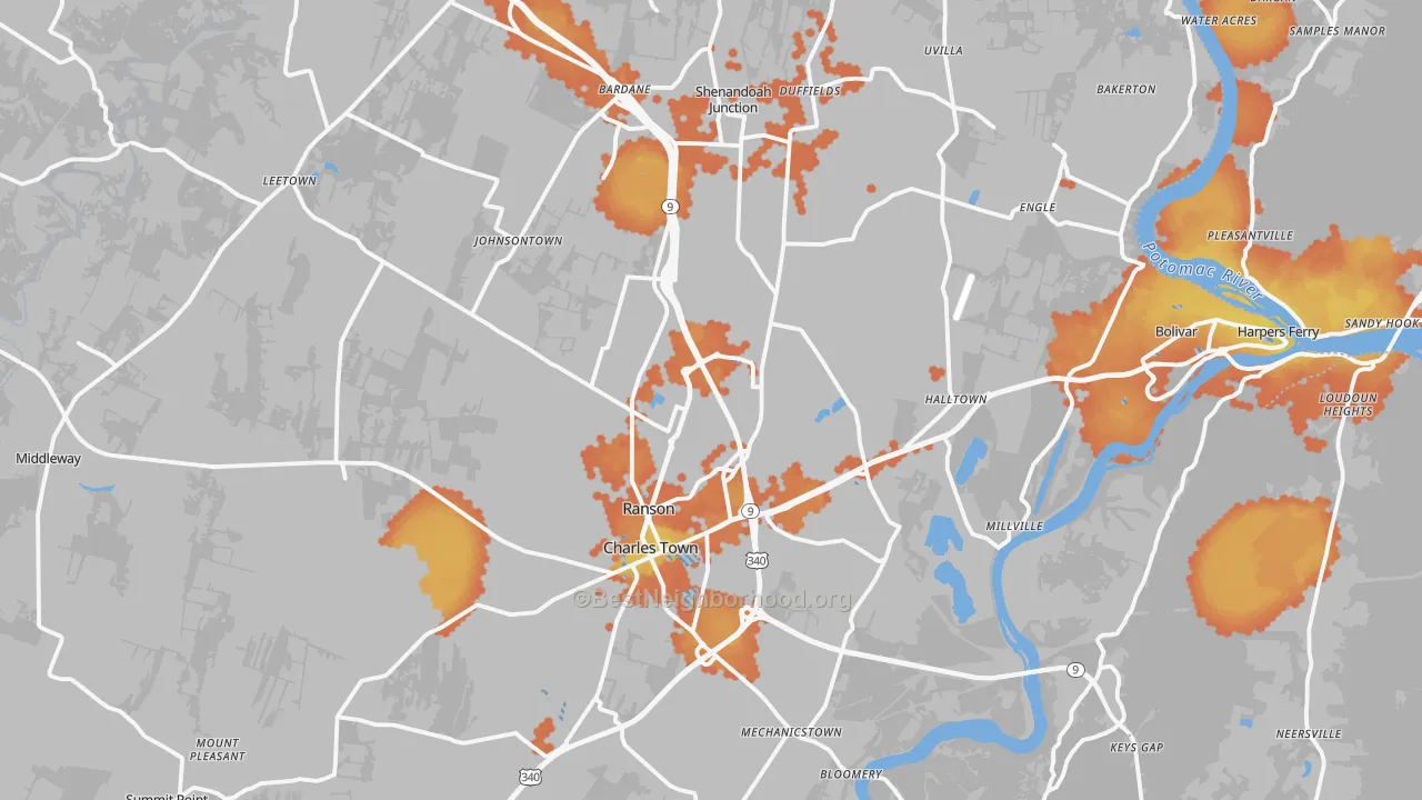 Bike Grade map of Jefferson County, WV
