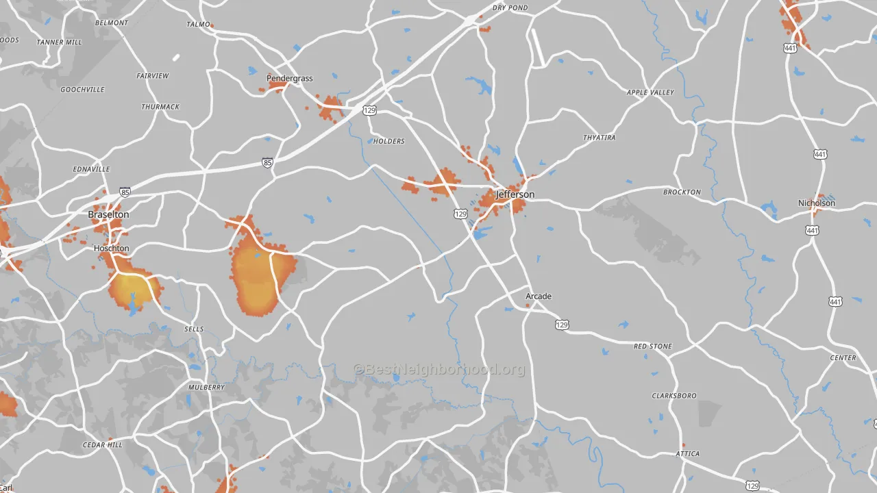 Bike Grade map of Jefferson, GA