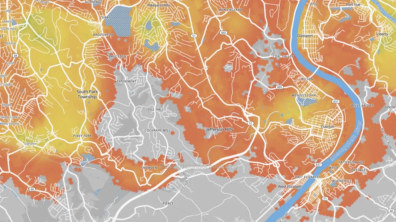 Bike Grade map of Jefferson Hills, PA