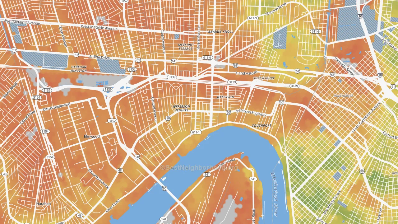 Bike Grade map of Jefferson, LA