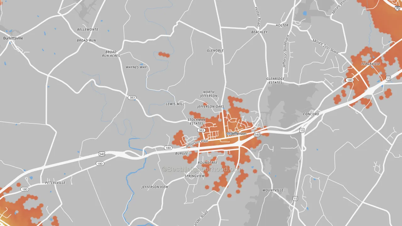 Bike Grade map of Jefferson, MD