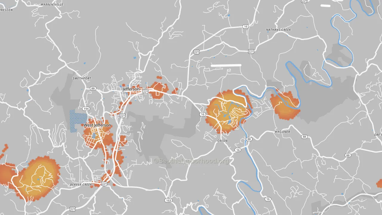Bike Grade map of Jefferson, NC