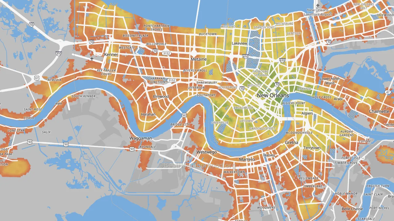 Bike Grade map of Jefferson Parish, LA